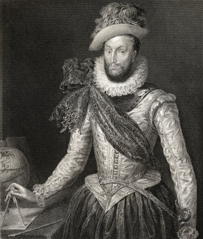 Portret van Sir Walter Raleigh (1554-1618) uit 